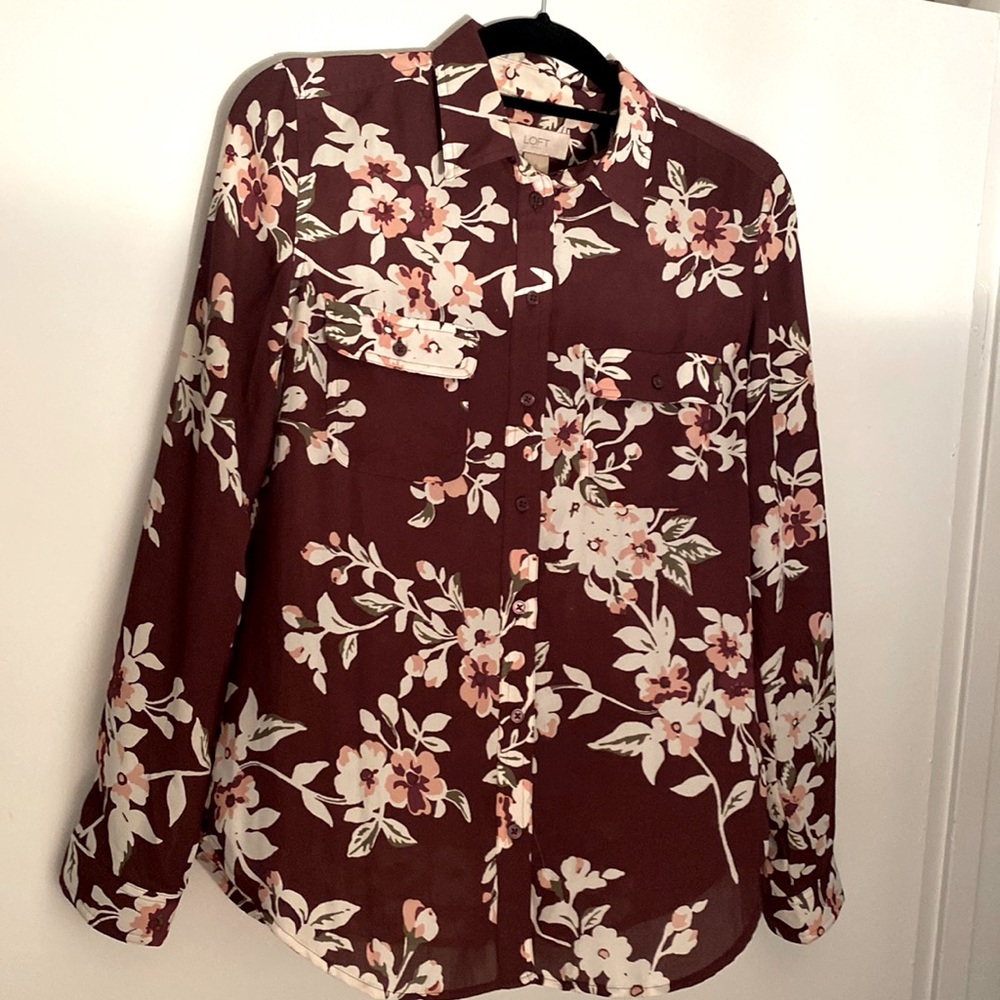 Loft button up collard blouse, long sleeve
